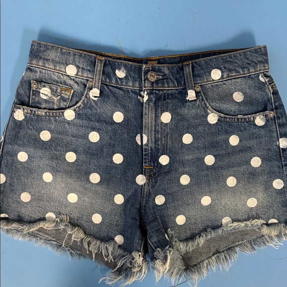 7 For All Mankind Pants - 7 For All Mankind White Polka Dot Blue Denim Cutoff Shorts